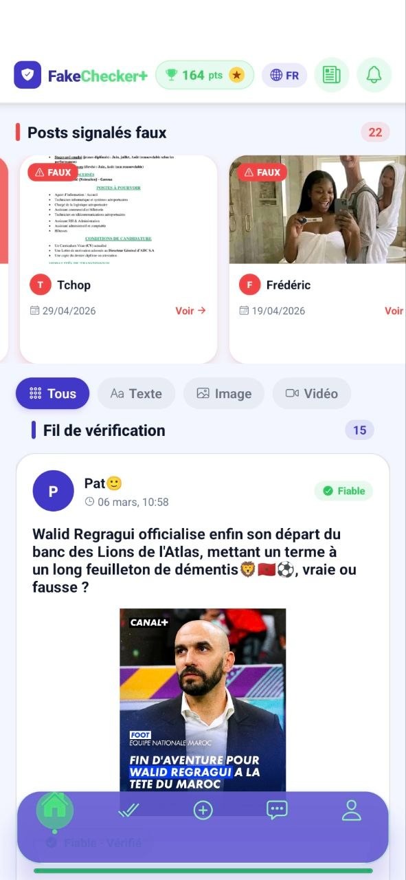 Fil FakeCheckerPlus — posts signalés et vérification